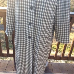 Vintage 1980 Gray Check Wool Blend Long Coat M